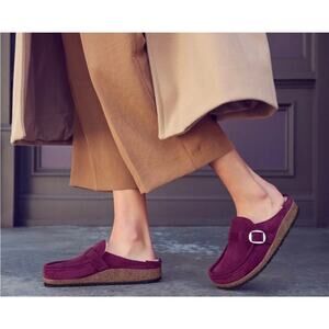 NWT Birkenstock Buckley Shearling Suede Leather Maroon Slip On Clog EU 41/L10/M8